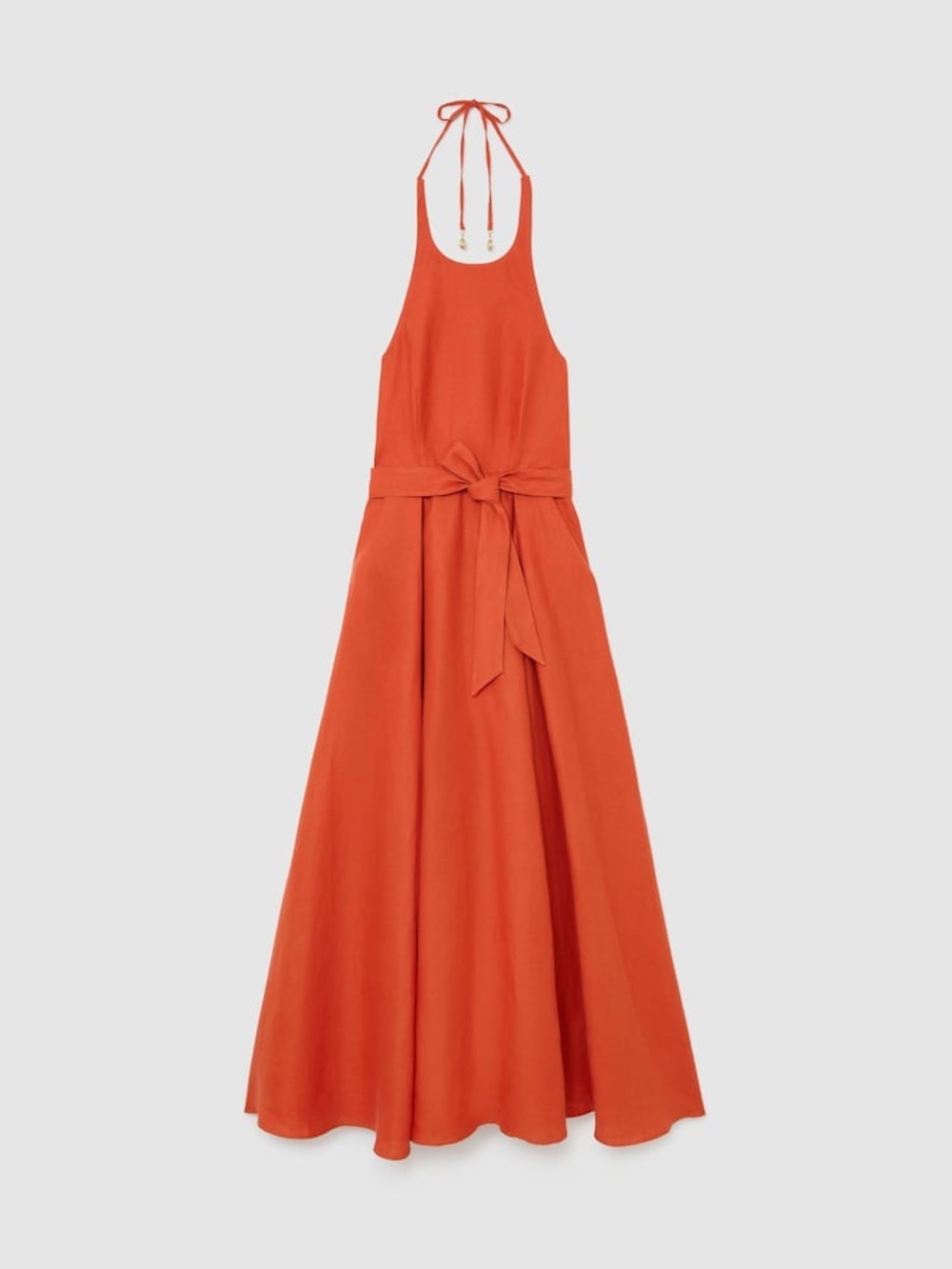 Reiss Coral Orange Paules Linen Open-Back Maxi Dress, US0 2 4 12 - Picture 3 of 11